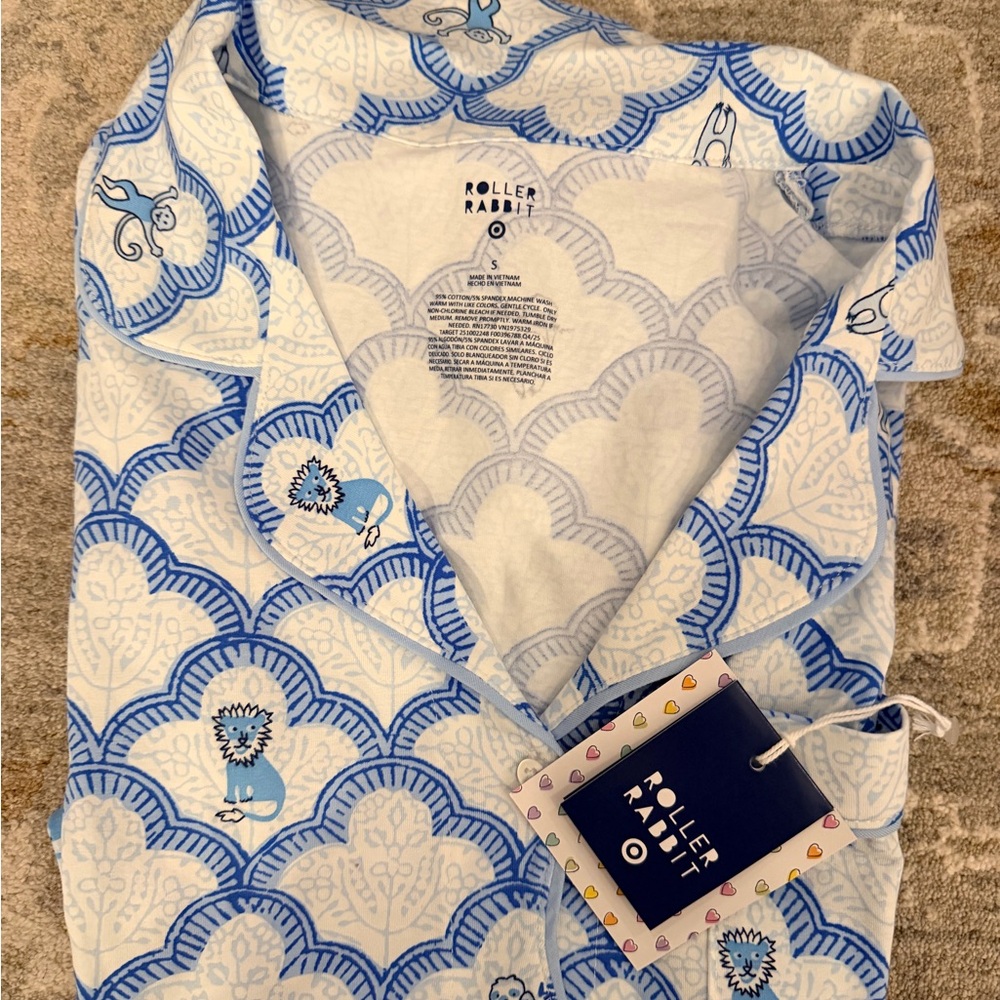 Roller Rabbit Blue and White Lion Print Pajama Top